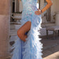 Nox Anabel C1413 Long Sequin Embroidered Applique Fitted Feather Gown