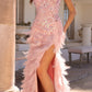 Nox Anabel C1413 Long Sequin Embroidered Applique Fitted Feather Gown