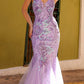 Nox Anabel C1416 Long Sequin Embroidery V-Neck Open Back Mermaid Gown