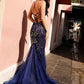 Nox Anabel C1416 Long Sequin Embroidery V-Neck Open Back Mermaid Gown