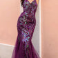 Nox Anabel C1416 Long Sequin Embroidery V-Neck Open Back Mermaid Gown