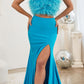 Cinderella Divine C141 Floor Length 2-Piece Strapless Feather Dress