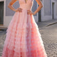 Nox Anabel C1420 Long Ombre Tiered Ruffled Skirt A-Line Slit Gown