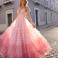 Nox Anabel C1420 Long Ombre Tiered Ruffled Skirt A-Line Slit Gown