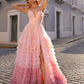 Nox Anabel C1420 Long Ombre Tiered Ruffled Skirt A-Line Slit Gown