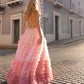 Nox Anabel C1420 Long Ombre Tiered Ruffled Skirt A-Line Slit Gown