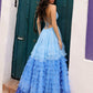 Nox Anabel C1420 Long Ombre Tiered Ruffled Skirt A-Line Slit Gown