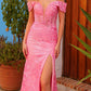 Nox Anabel C1455 Long Off Shoulder Fitted Plunging Sweetheart Dress