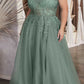 Ladivine C148 Long Strapless Lace and Tulle Glitter A-Line Ballgown