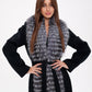 Genuine Silver Fox Virgin Wool Wrap Coat in Black
