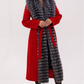 Genuine Silver Fox Virgin Wool Wrap Coat in Red