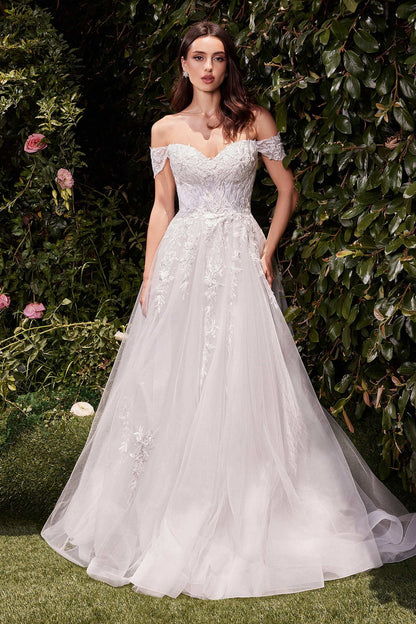 Ladivine C159W Off The Shoulder A-Line Lace & Tulle Wedding Dress