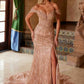 Nox Anabel C1600 Off the Shoulder Fully Beaded Long Train Dress