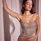 Ladivine C161 Strapless Crystal and Satin Fitted Dress