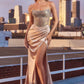 Ladivine C161 Strapless Crystal and Satin Fitted Dress