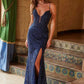 Nox Anabel C1616 Beaded Tulle Lace-Up Dress with Slit