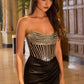 Ladivine C161 Strapless Crystal and Satin Fitted Dress