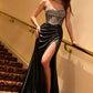 Ladivine C161 Strapless Crystal and Satin Fitted Dress