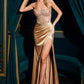 Ladivine C161 Strapless Crystal and Satin Fitted Dress