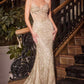 Ladivine C163 Dress Fitted Glitter Printed Gown
