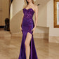 Nox Anabel C1630 Stretch Glitter Satin Fitted Strapless Prom Gown