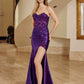 Nox Anabel C1630 Stretch Glitter Satin Fitted Strapless Prom Gown