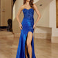 Nox Anabel C1630 Stretch Glitter Satin Fitted Strapless Prom Gown
