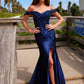 Nox Anabel C1647 Satin Sweetheart Off-Shoulder Sheer Boned Bodice Dress