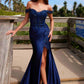 Nox Anabel C1647 Satin Sweetheart Off-Shoulder Sheer Boned Bodice Dress