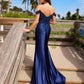 Nox Anabel C1647 Satin Sweetheart Off-Shoulder Sheer Boned Bodice Dress
