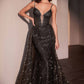 Ladivine C167 Dress Glitter Printed Fitted Gown With Overskirt