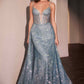 Ladivine C167 Dress Glitter Printed Fitted Gown With Overskirt