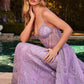 Ladivine C167 Dress Glitter Printed Fitted Gown With Overskirt