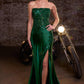 Ladivine C168 Fitted Strapless Floral Beaded Stretch Satin Gown