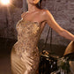 Ladivine C168 Fitted Strapless Floral Beaded Stretch Satin Gown
