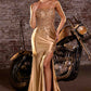 Ladivine C168 Fitted Strapless Floral Beaded Stretch Satin Gown
