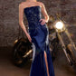 Ladivine C168 Fitted Strapless Floral Beaded Stretch Satin Gown