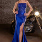 Ladivine C168 Fitted Strapless Floral Beaded Stretch Satin Gown