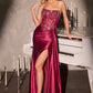 Ladivine C169 Strapless Corset Bodice Beaded Satin Gown