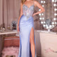 Ladivine C171 Long Sheer Corset Bodice Plunging Neckline Fitted Gown