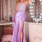 Ladivine C171 Long Sheer Corset Bodice Plunging Neckline Fitted Gown