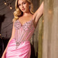 Ladivine C171 Long Sheer Corset Bodice Plunging Neckline Fitted Gown