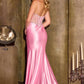 Ladivine C171 Long Sheer Corset Bodice Plunging Neckline Fitted Gown