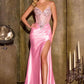 Ladivine C171 Long Sheer Corset Bodice Plunging Neckline Fitted Gown