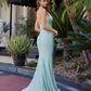 Nox Anabel C1723 Stretch Satin Halter Neckline Fitted Prom Gown