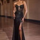 Ladivine C172 Spaghetti Strap Fitted Plunging Neckline Leg Slit Formal Gown