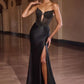 Ladivine C172 Spaghetti Strap Fitted Plunging Neckline Leg Slit Formal Gown