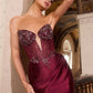 Ladivine C172 Spaghetti Strap Fitted Plunging Neckline Leg Slit Formal Gown