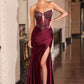 Ladivine C172 Spaghetti Strap Fitted Plunging Neckline Leg Slit Formal Gown