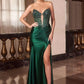 Ladivine C172 Spaghetti Strap Fitted Plunging Neckline Leg Slit Formal Gown